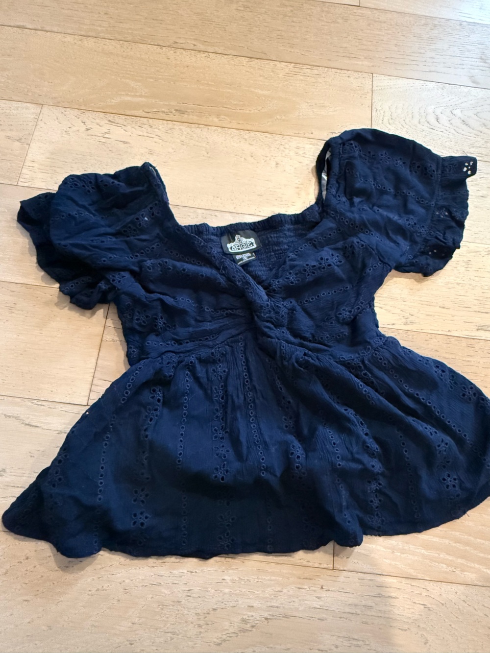 Angie navy blue eyelet embroidered blouse | cottagecore coquette summer